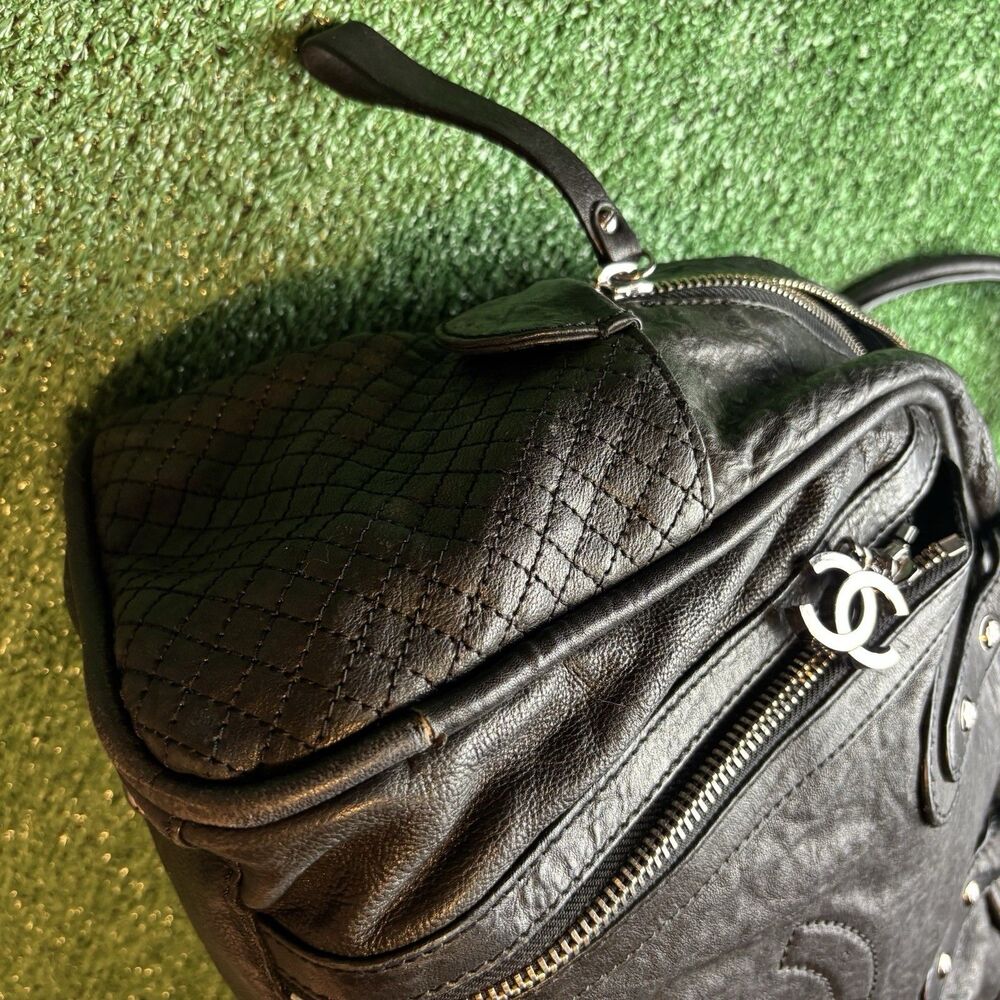 CHANEL Coco Mark Matelasse Boston Bag Travel Black Large Bowling Bag Authentic - Picture 2 of 16
